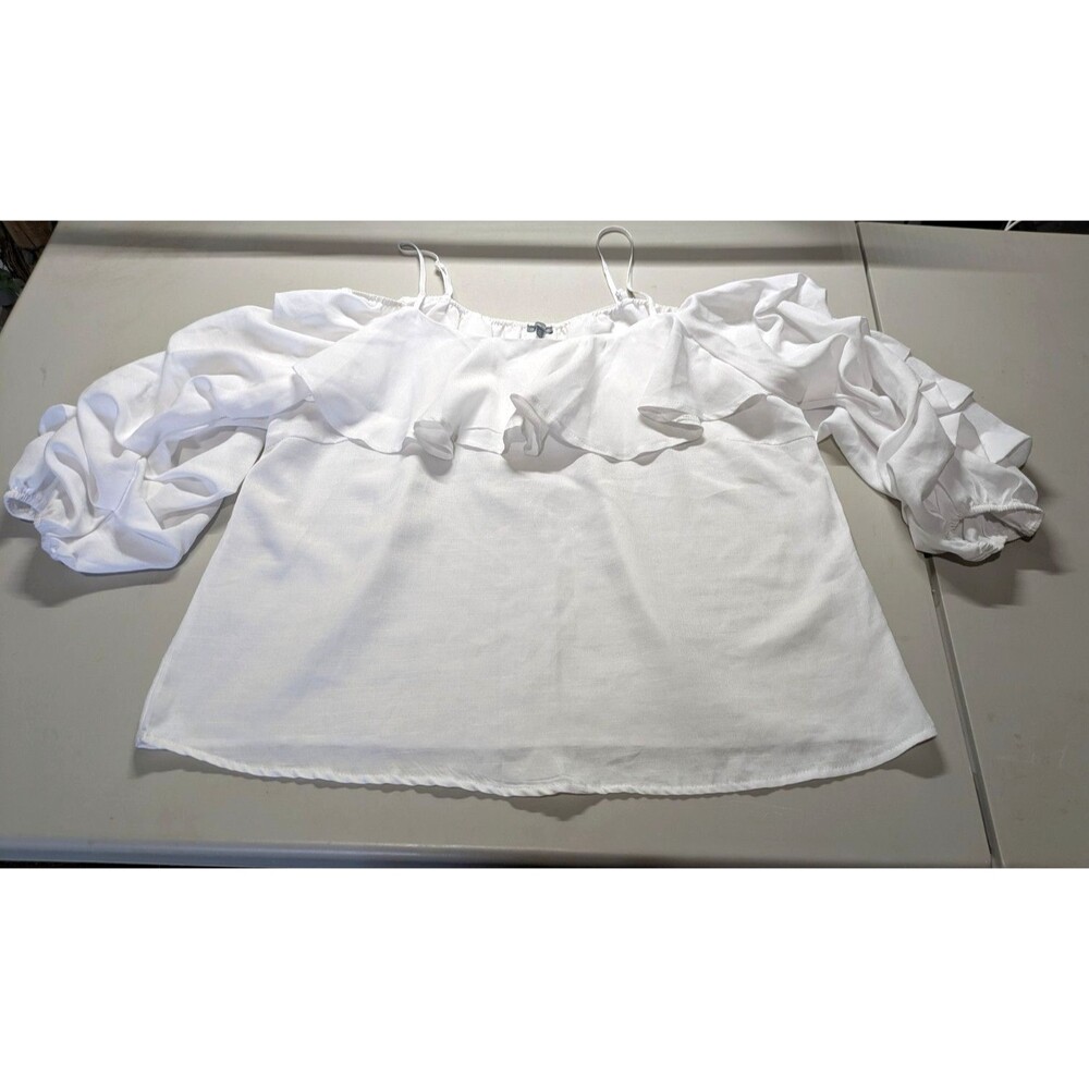 Charlotte Russe Top Straps Off Shoulder 3/4 Layered Puff Sleeves White XL